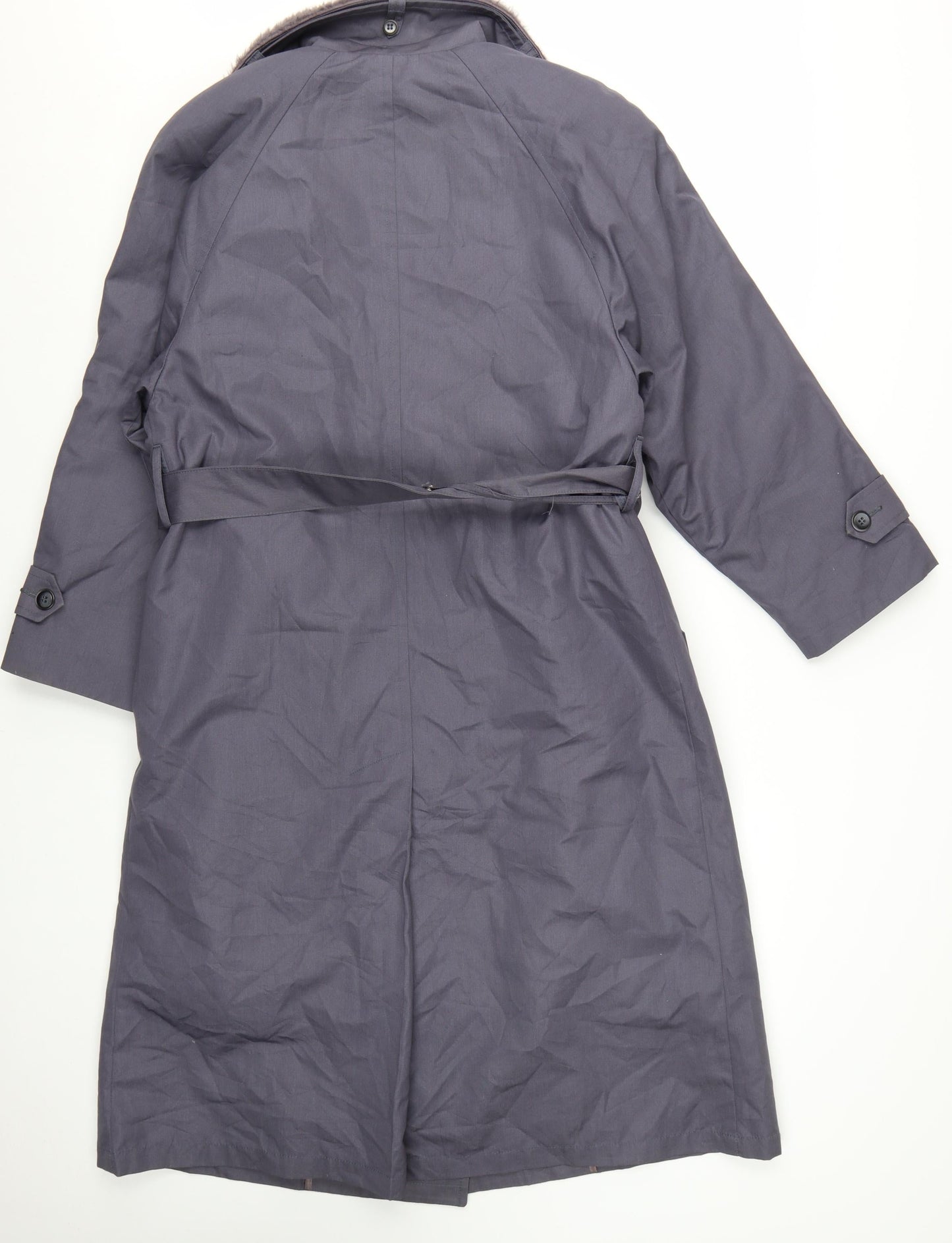 London Fog Women's Grey Petite 8 Long Belted Trench Coat with Faux Fur Collar