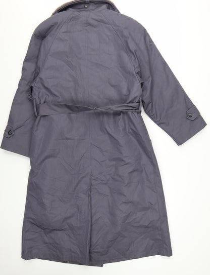 London Fog Women's Grey Petite 8 Long Belted Trench Coat with Faux Fur Collar