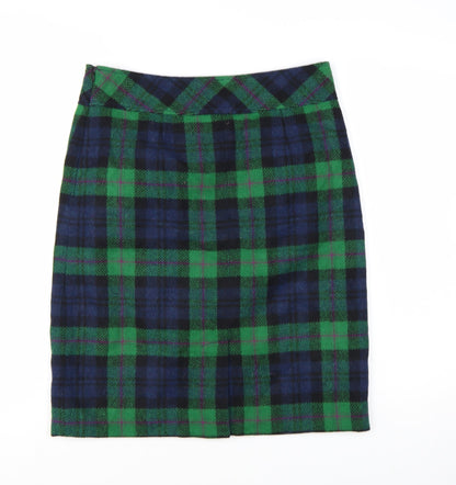 L.L.Bean Women Green Check Wool Knee Length Pencil Skirt Size 10