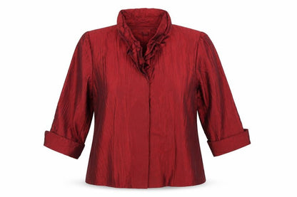 Puli Womens Red Suit Top L Ruffle Collar Satin Look Evening Blouse