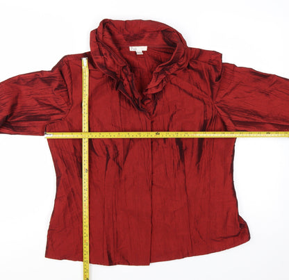 Puli Womens Red Suit Top L Ruffle Collar Satin Look Evening Blouse