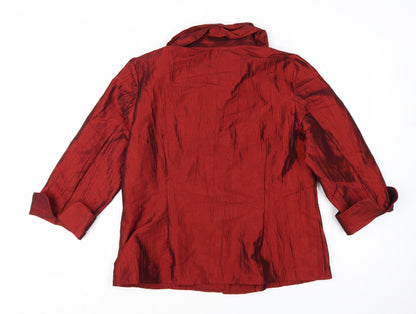 Puli Womens Red Suit Top L Ruffle Collar Satin Look Evening Blouse