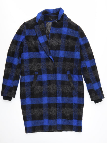 Buffalo David Bitton Women's Blue Check Wool Overcoat XS