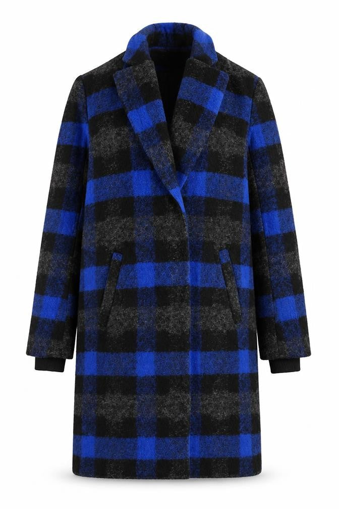Buffalo David Bitton Women's Blue Check Wool Overcoat XS