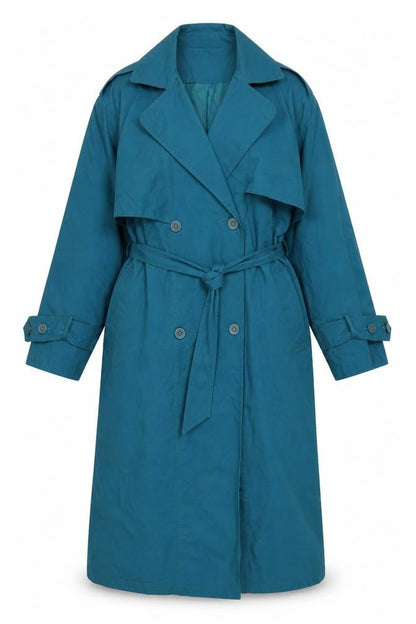 Sequence Women's Blue Trench Coat Size 12 Belted Long Cotton Blend
