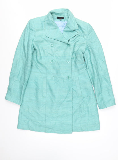 Kookai Women's Green Silk Trench Coat Size 14 Classic Mid-Length