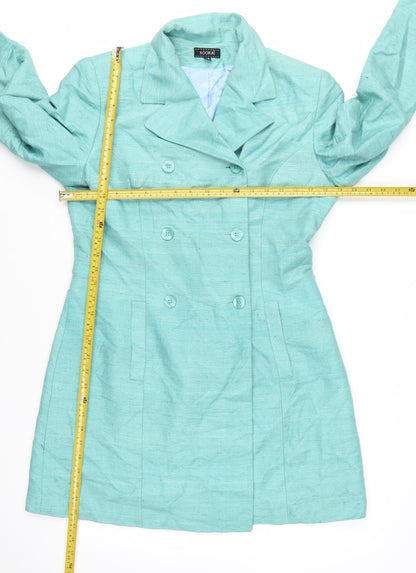Kookai Women's Green Silk Trench Coat Size 14 Classic Mid-Length