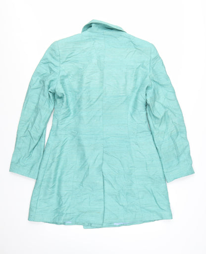Kookai Women's Green Silk Trench Coat Size 14 Classic Mid-Length
