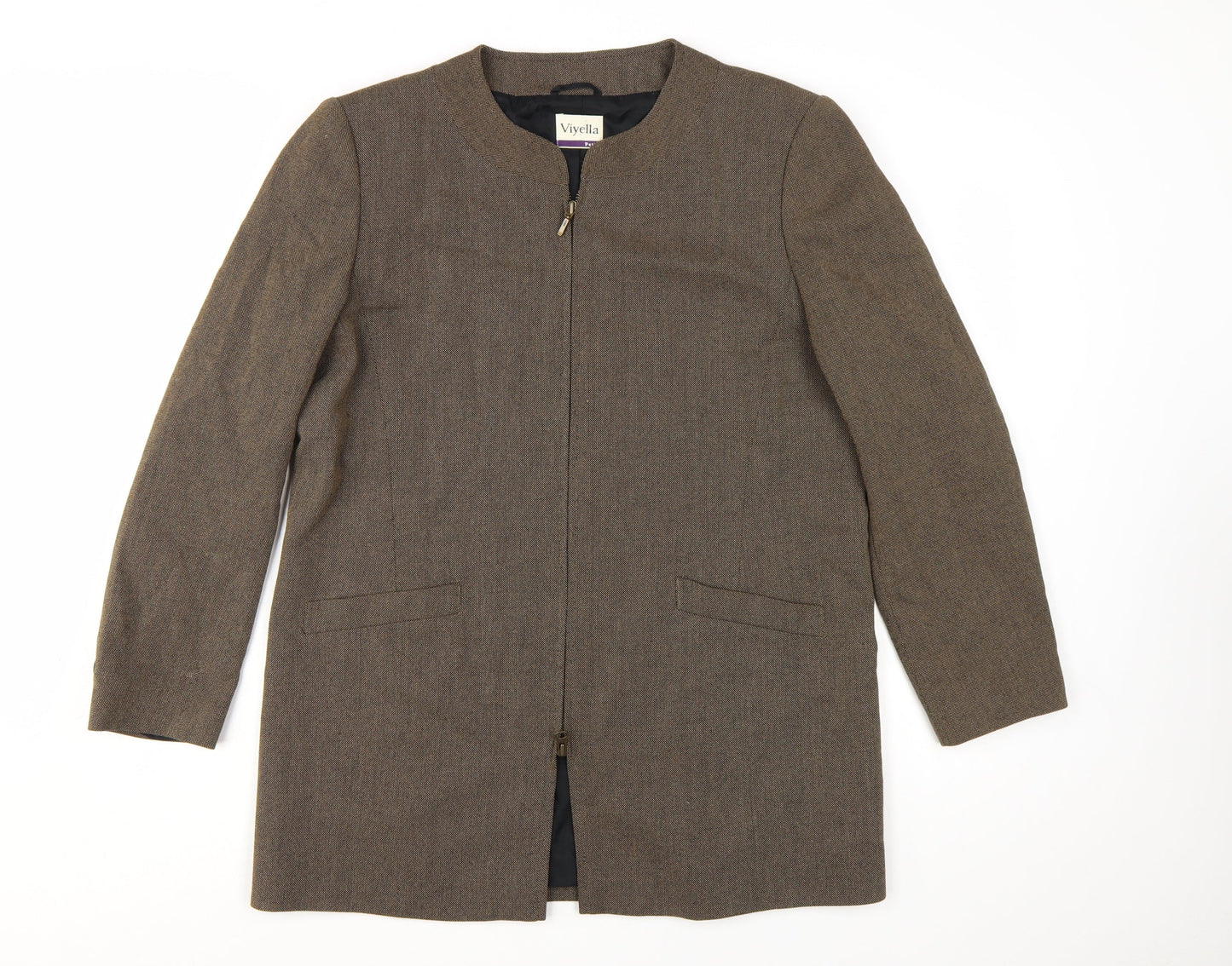 Viyella Petite Brown Wool Blend Mid-Length Lined Blazer UK 12