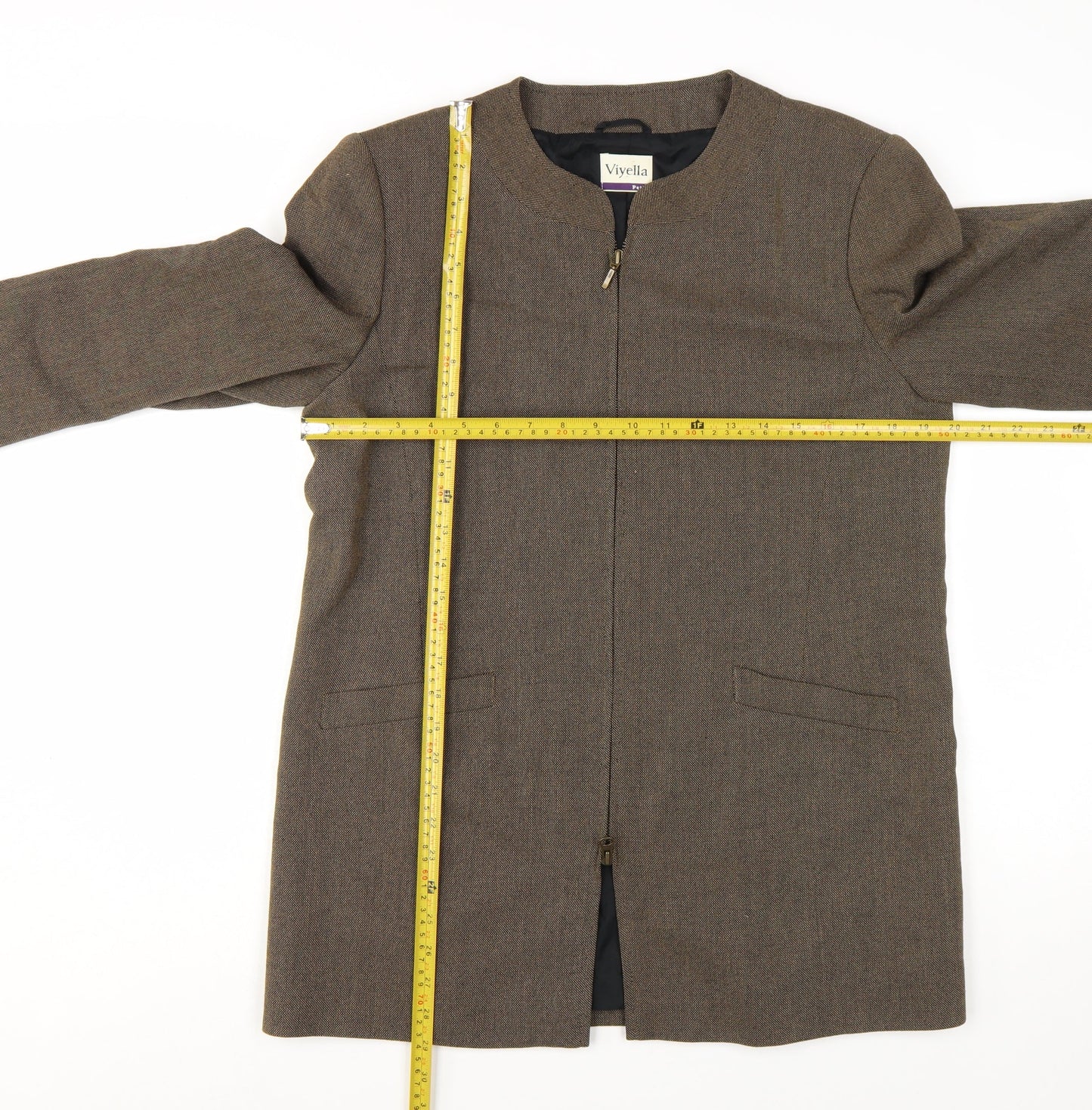 Viyella Petite Brown Wool Blend Mid-Length Lined Blazer UK 12