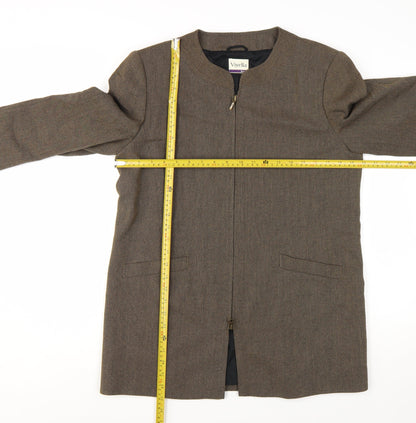 Viyella Petite Brown Wool Blend Mid-Length Lined Blazer UK 12