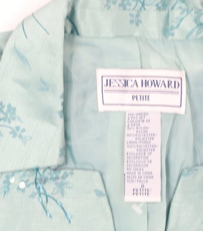 Jessica Howard Women’s Petite Green Floral Brocade Suit Jacket Size 10P