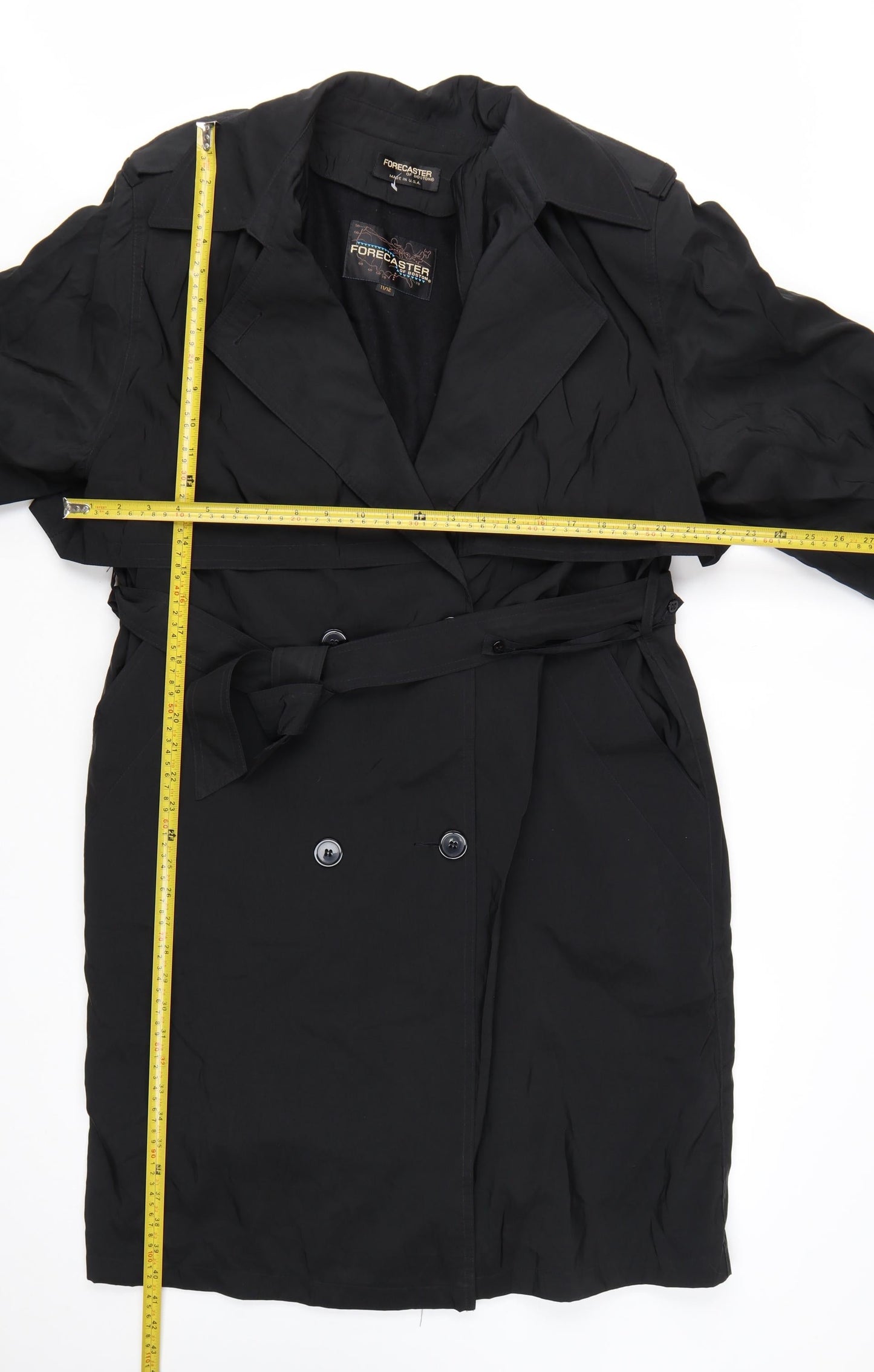Forecaster of Boston Women's Black Trench Coat Size 12 Classic Long Belted