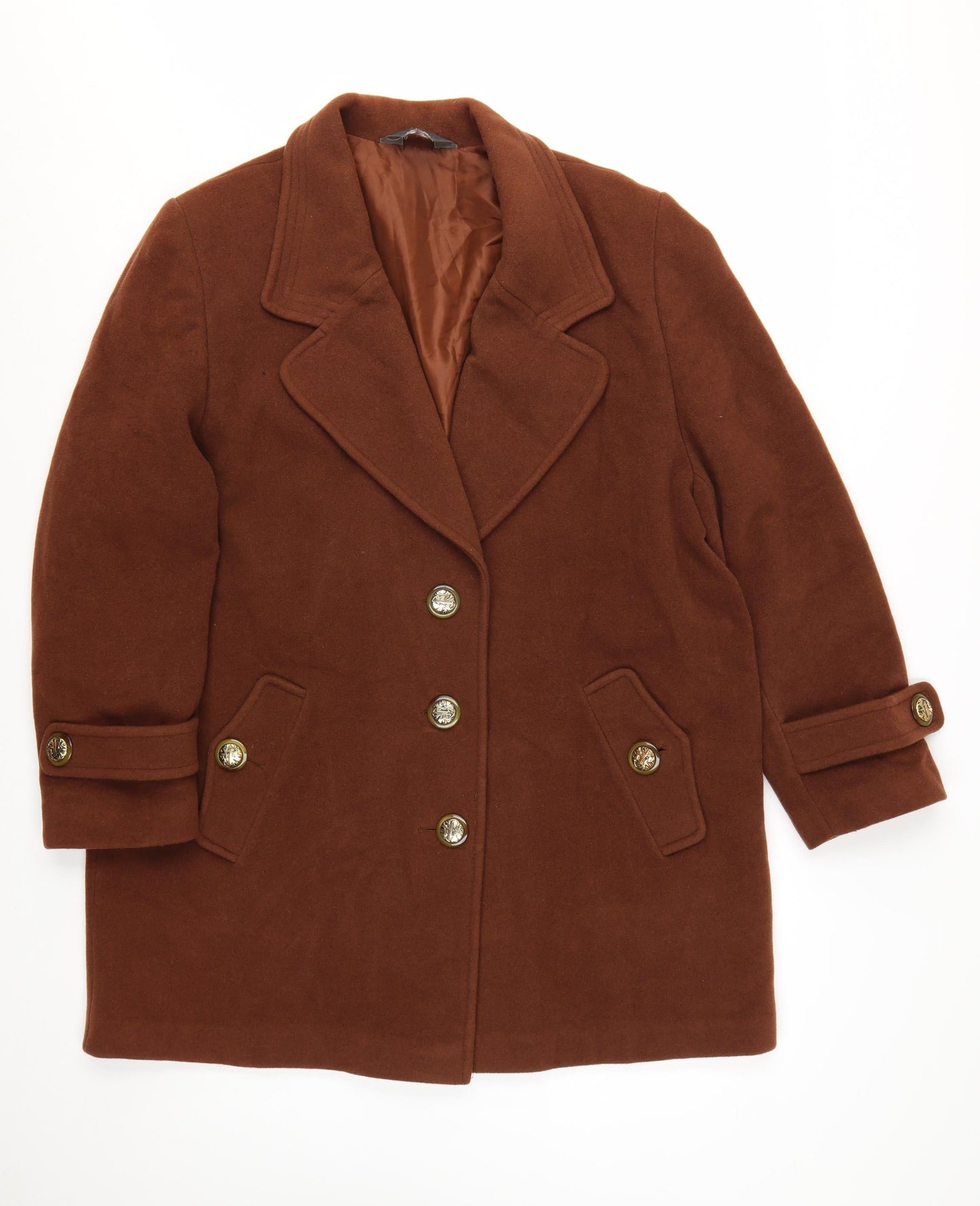 DUCAL Women Brown Wool Overcoat Size 24 Classic Lined Vintage