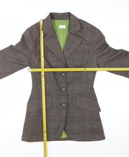 Suzy Shier Women's Brown Checked Single-Breasted Blazer Size 8