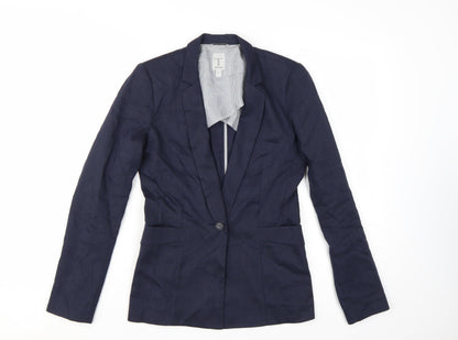 Tristan Women Navy Linen Blend Single-Breasted Blazer Size S