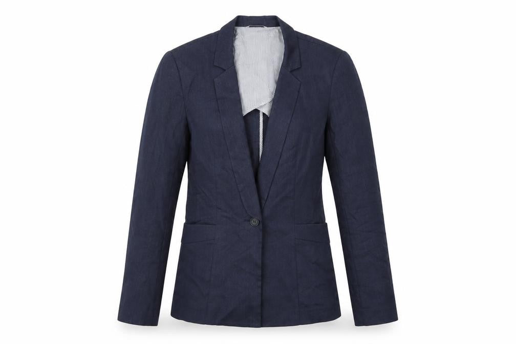 Tristan Women Navy Linen Blend Single-Breasted Blazer Size S