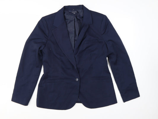 Chadwicks Women Blue Size 12 Classic Single-Breasted Blazer