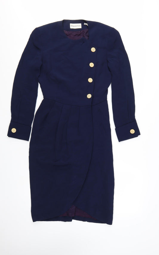 Nipon Boutique Women Blue Sheath Dress Size 8 Long Sleeve Vintage Style