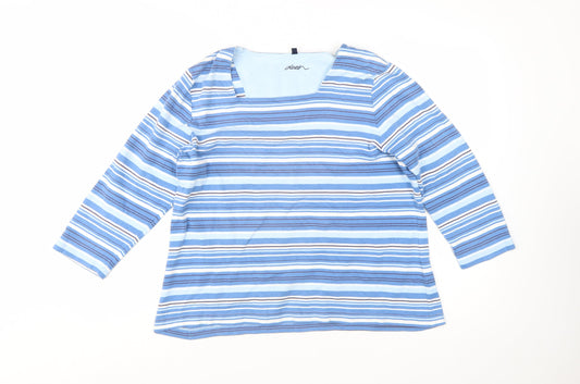 Dash Women’s Blue Striped 3/4 Sleeve Cotton Stretch T-Shirt Size 20