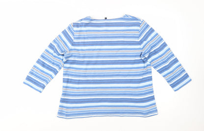 Dash Women’s Blue Striped 3/4 Sleeve Cotton Stretch T-Shirt Size 20
