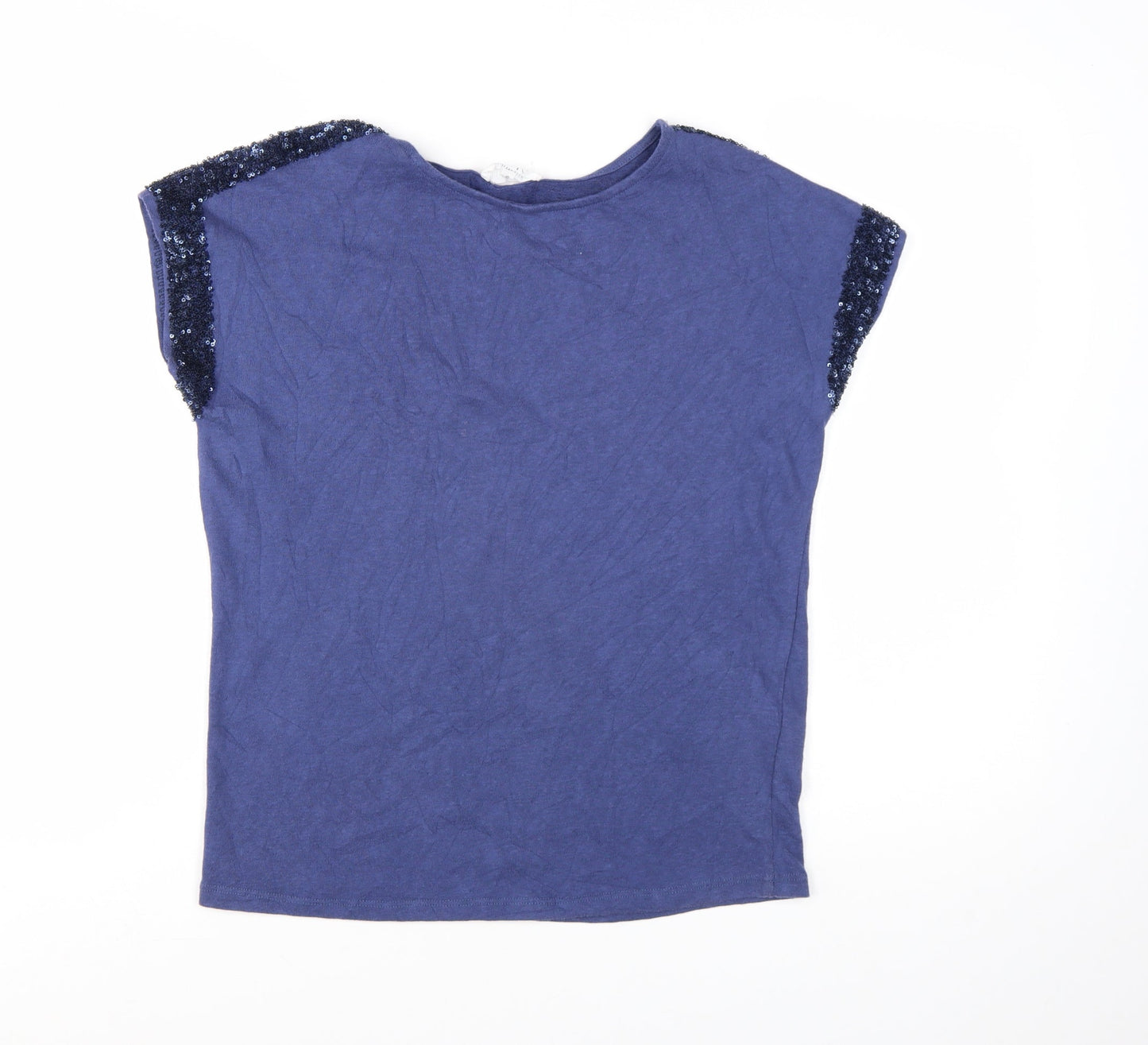 Nine by Savannah Miller Women's Blue Sequin Shoulder Cotton T-Shirt Size 8