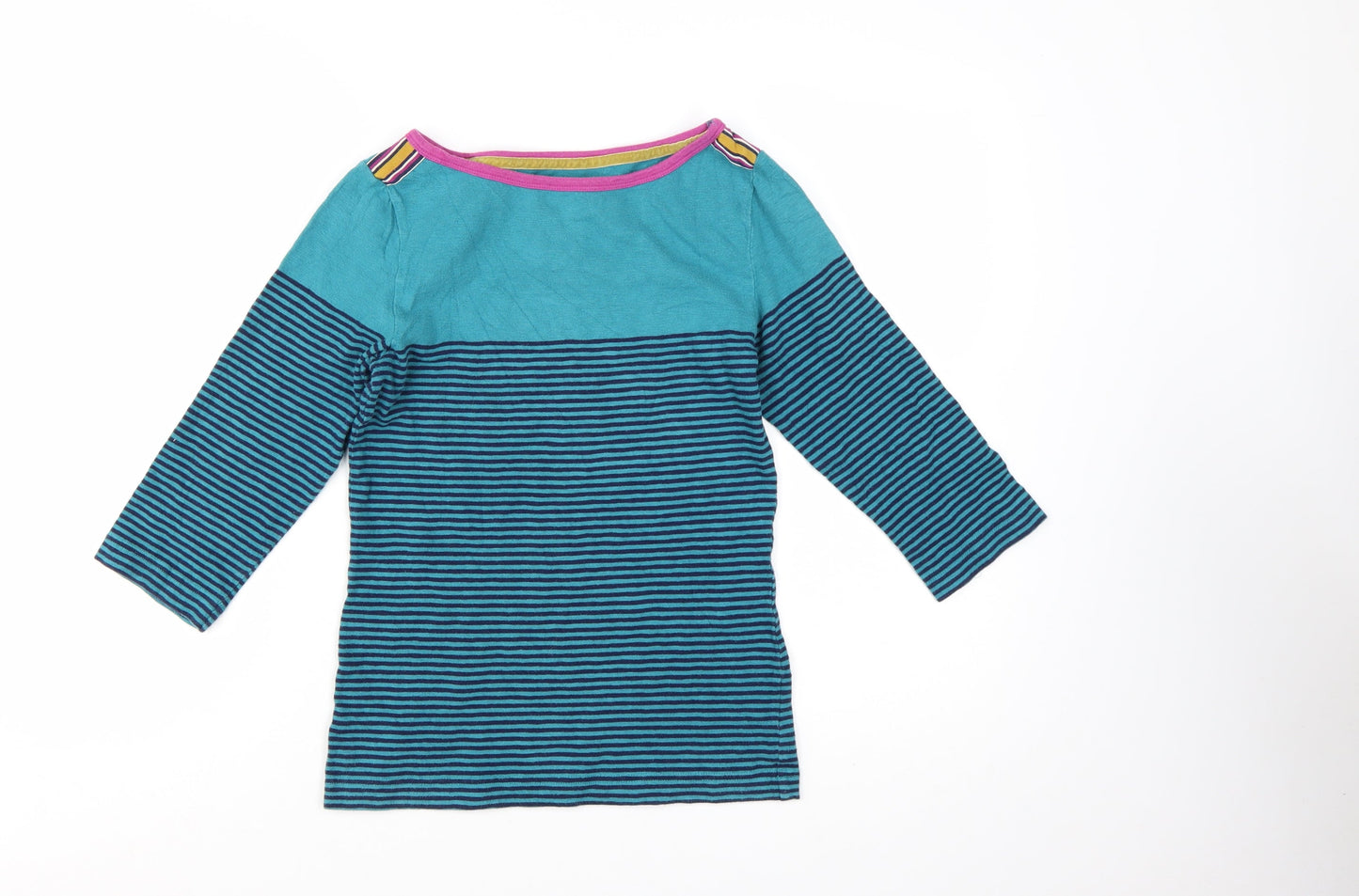 Joules Womens Blue Striped 3/4 Sleeve Cotton Nautical Top Size 10