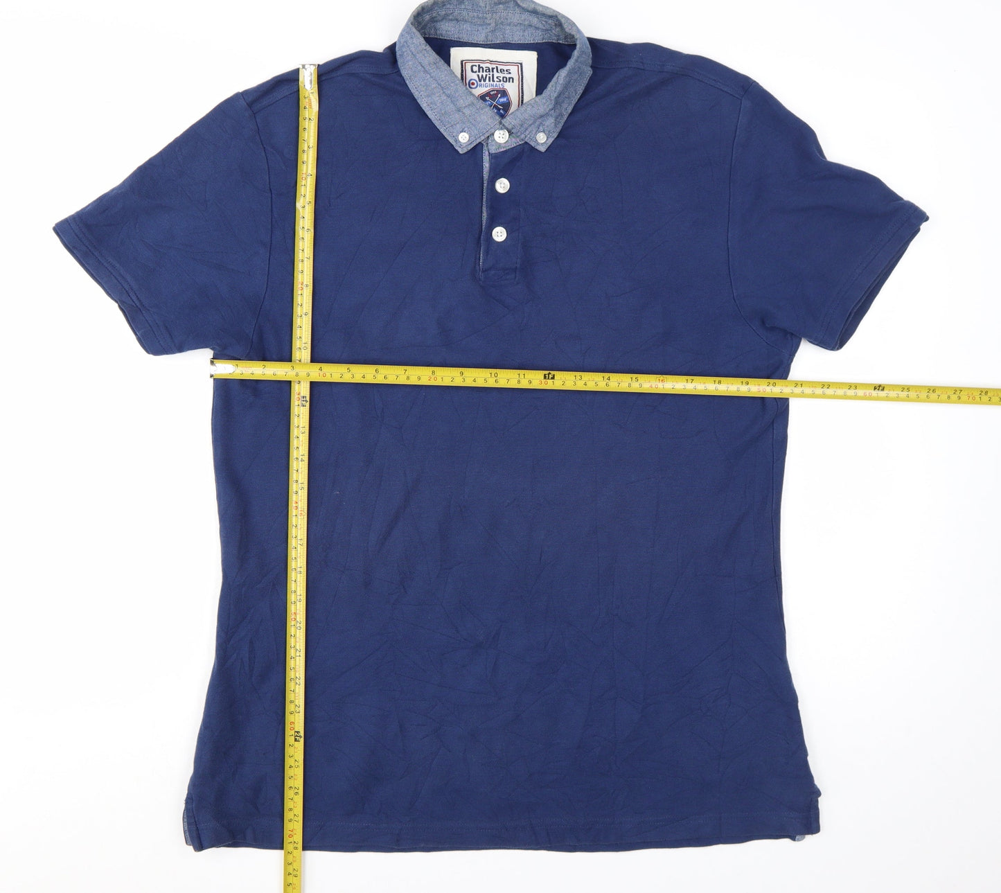 Charles Wilson Mens Blue Cotton Button-Down Collar Polo Shirt L