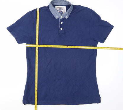Charles Wilson Mens Blue Cotton Button-Down Collar Polo Shirt L