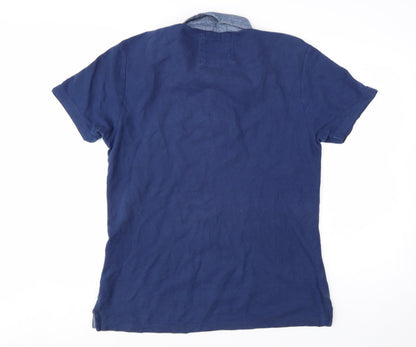 Charles Wilson Mens Blue Cotton Button-Down Collar Polo Shirt L