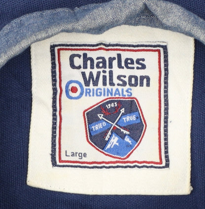 Charles Wilson Mens Blue Cotton Button-Down Collar Polo Shirt L