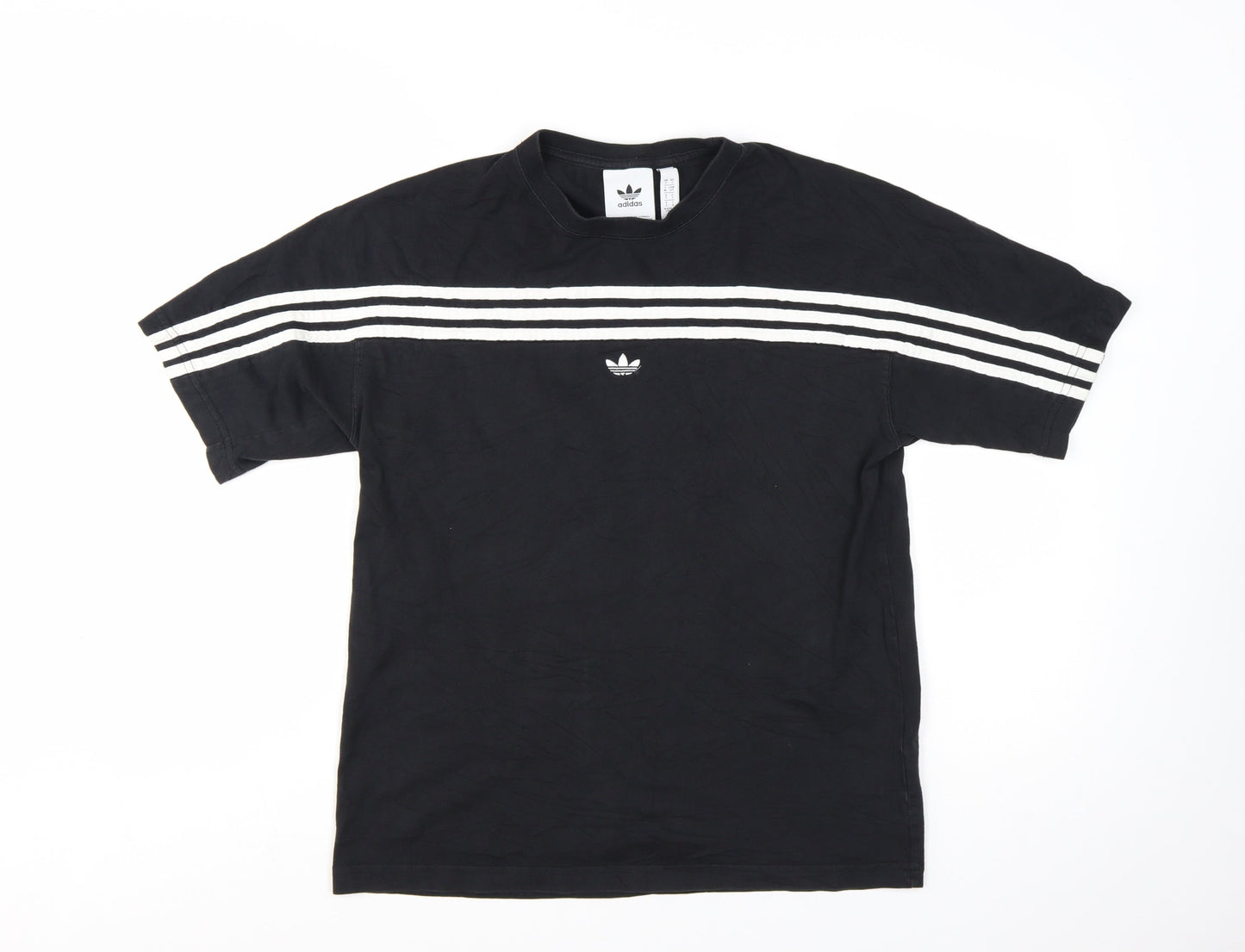 Adidas Mens Black Striped Short Sleeve Crew Neck T-Shirt Size S