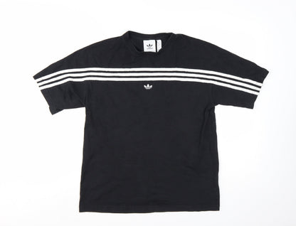 Adidas Mens Black Striped Short Sleeve Crew Neck T-Shirt Size S