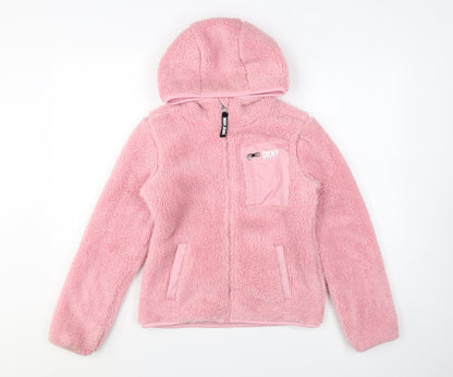 DKNY Teens Pink Fleece Hooded Zip Jacket Size 10