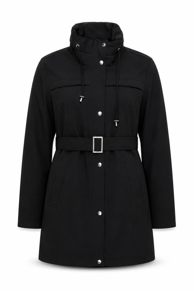 Michael Kors Women's Black Belted Long Trench Coat Size L