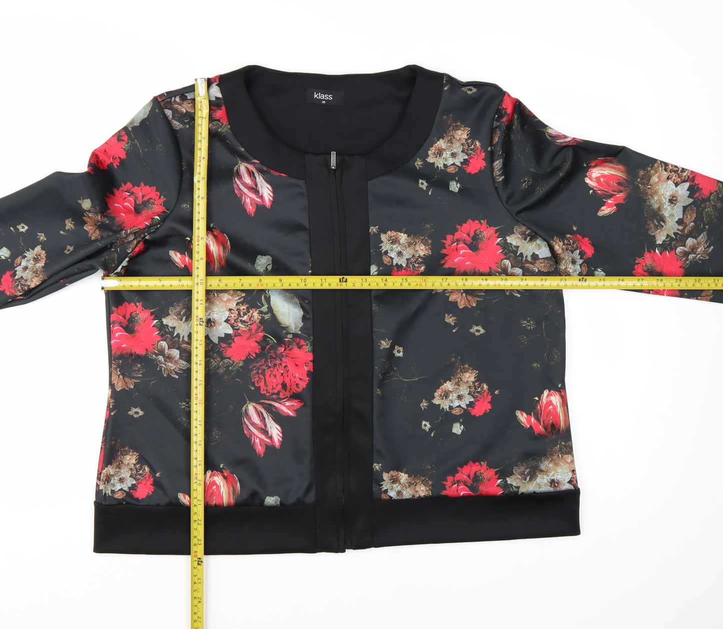Klass Women's Black Red Floral Bomber Jacket Size 20