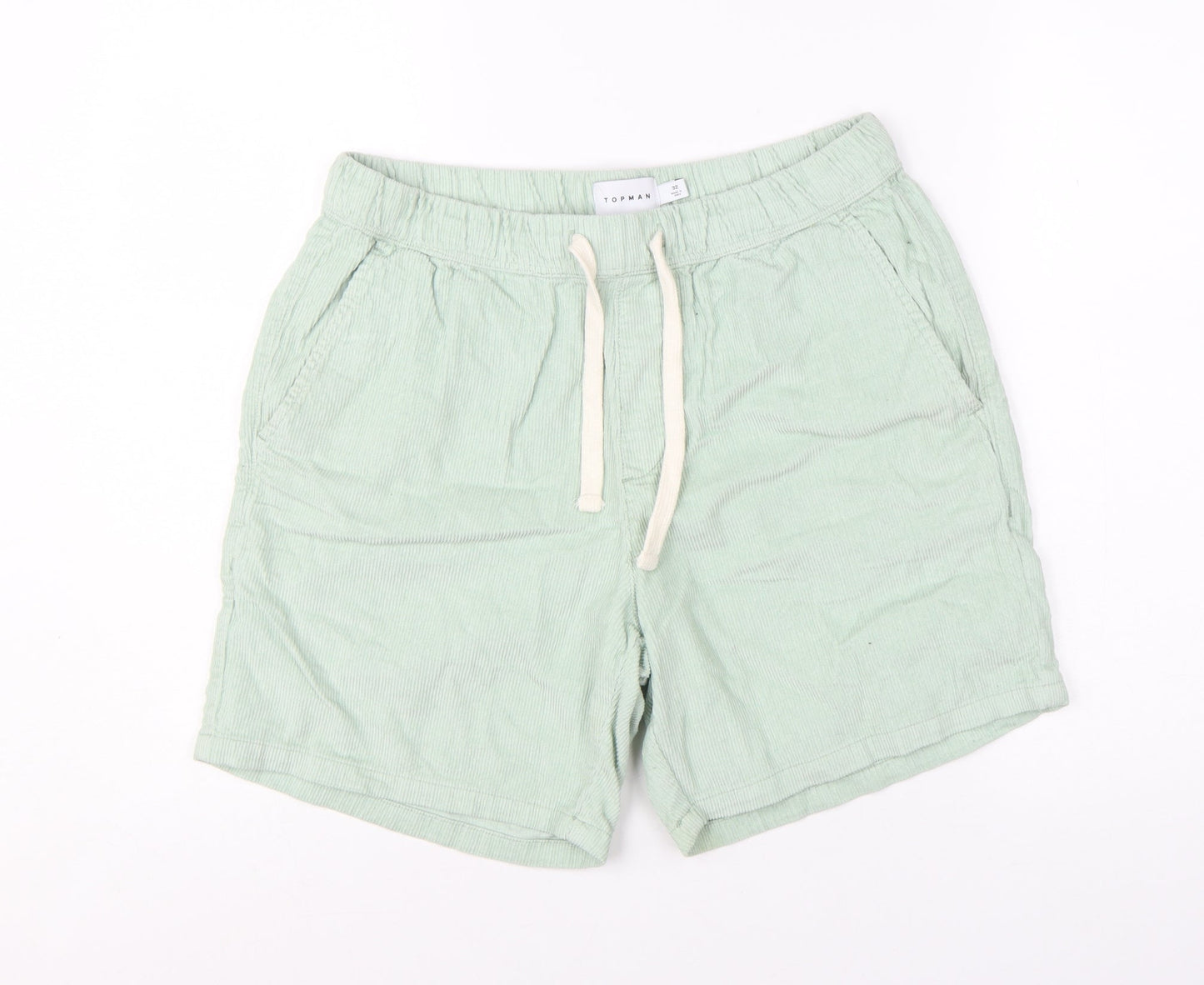 Topman Men's Green Cotton Corduroy Drawstring Shorts Size 32