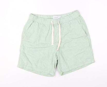 Topman Men's Green Cotton Corduroy Drawstring Shorts Size 32