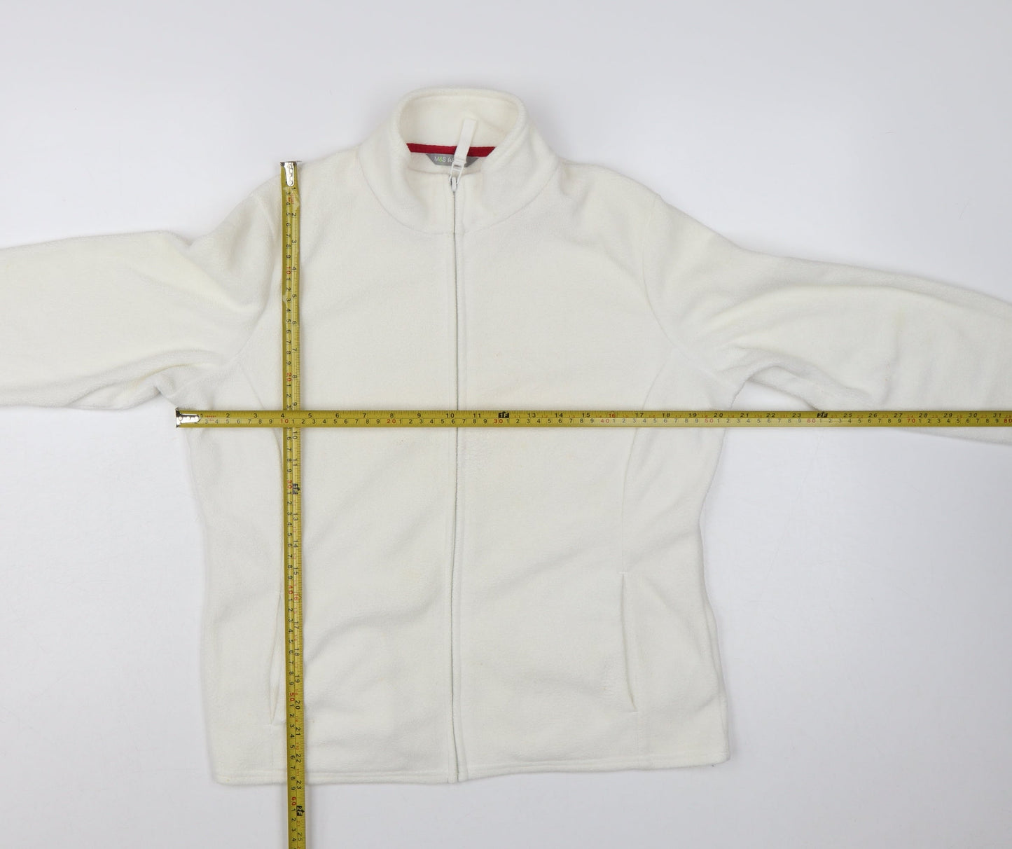 Marks and Spencer Women White Fleece Full Zip Jacket Size 16