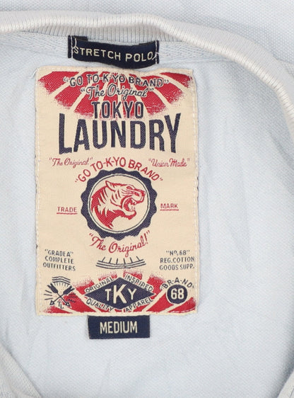 Tokyo Laundry Men's Blue Stretch Polo Shirt Size M Short Sleeve