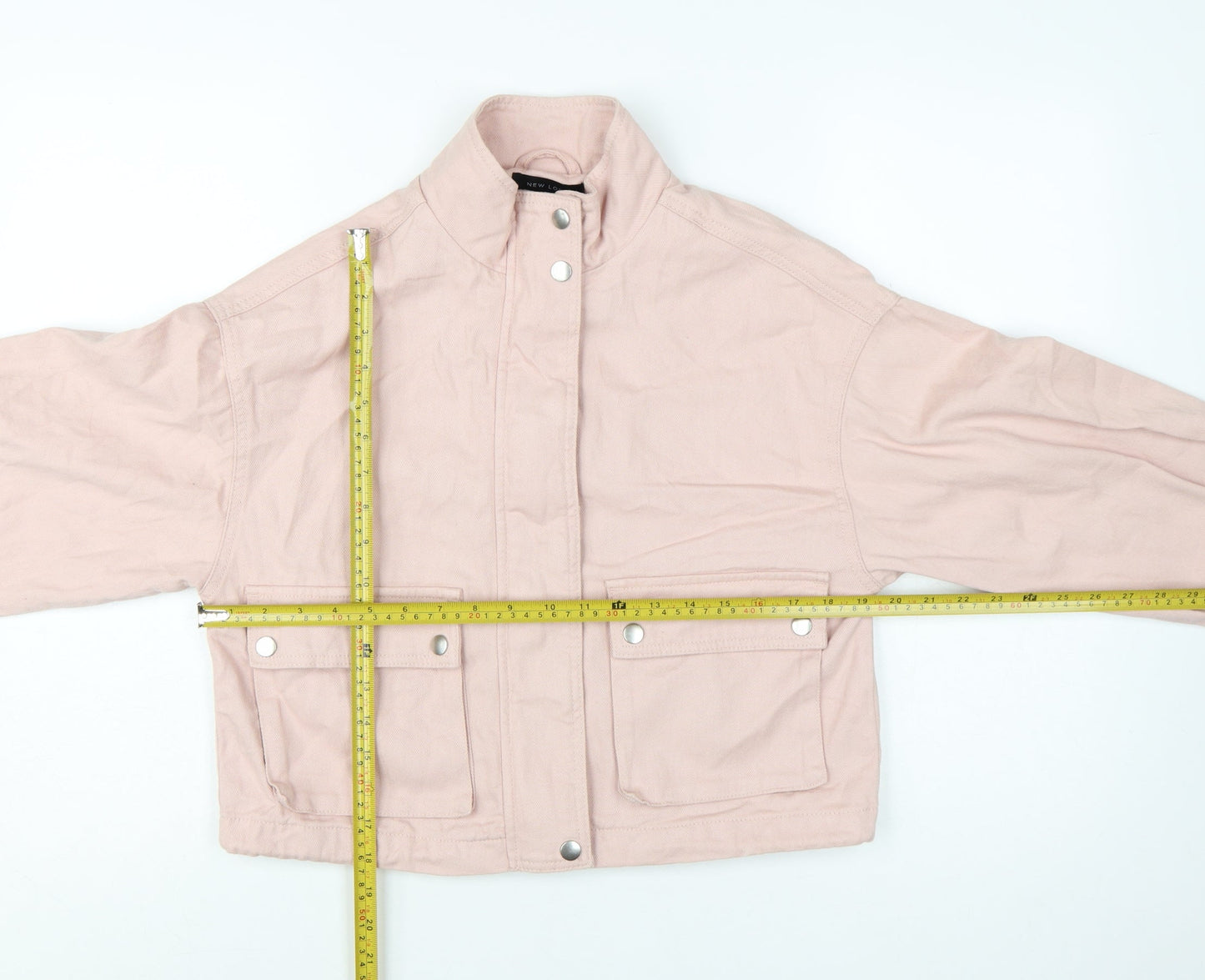 New Look Women's Pink Cotton Cropped Basic Jacket Size 8