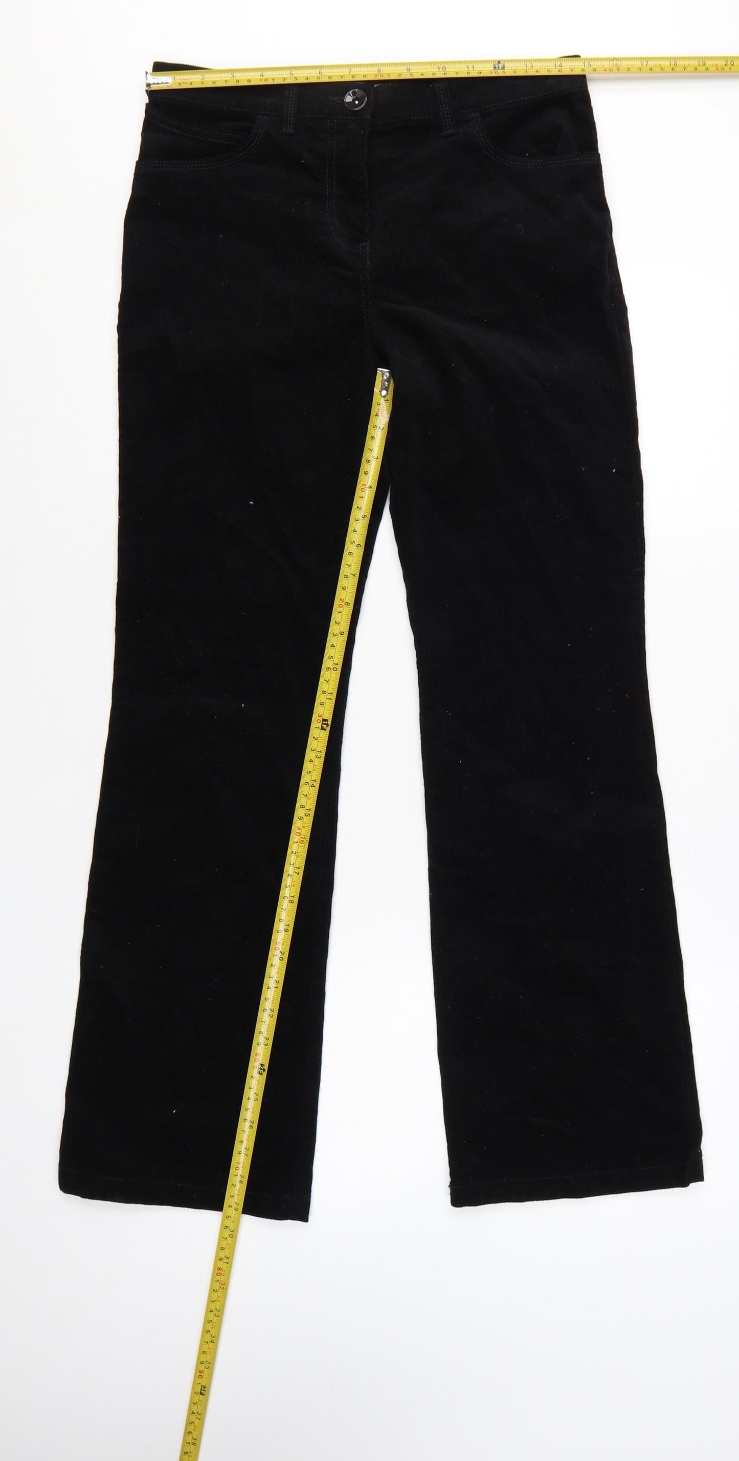 Marks and Spencer Womens Black Corduroy Trousers UK 8 Medium Straight Leg