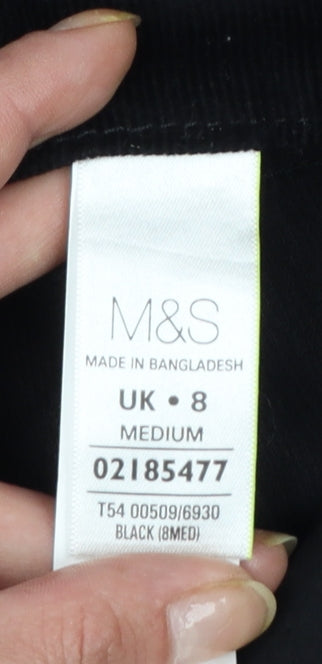 Marks and Spencer Womens Black Corduroy Trousers UK 8 Medium Straight Leg