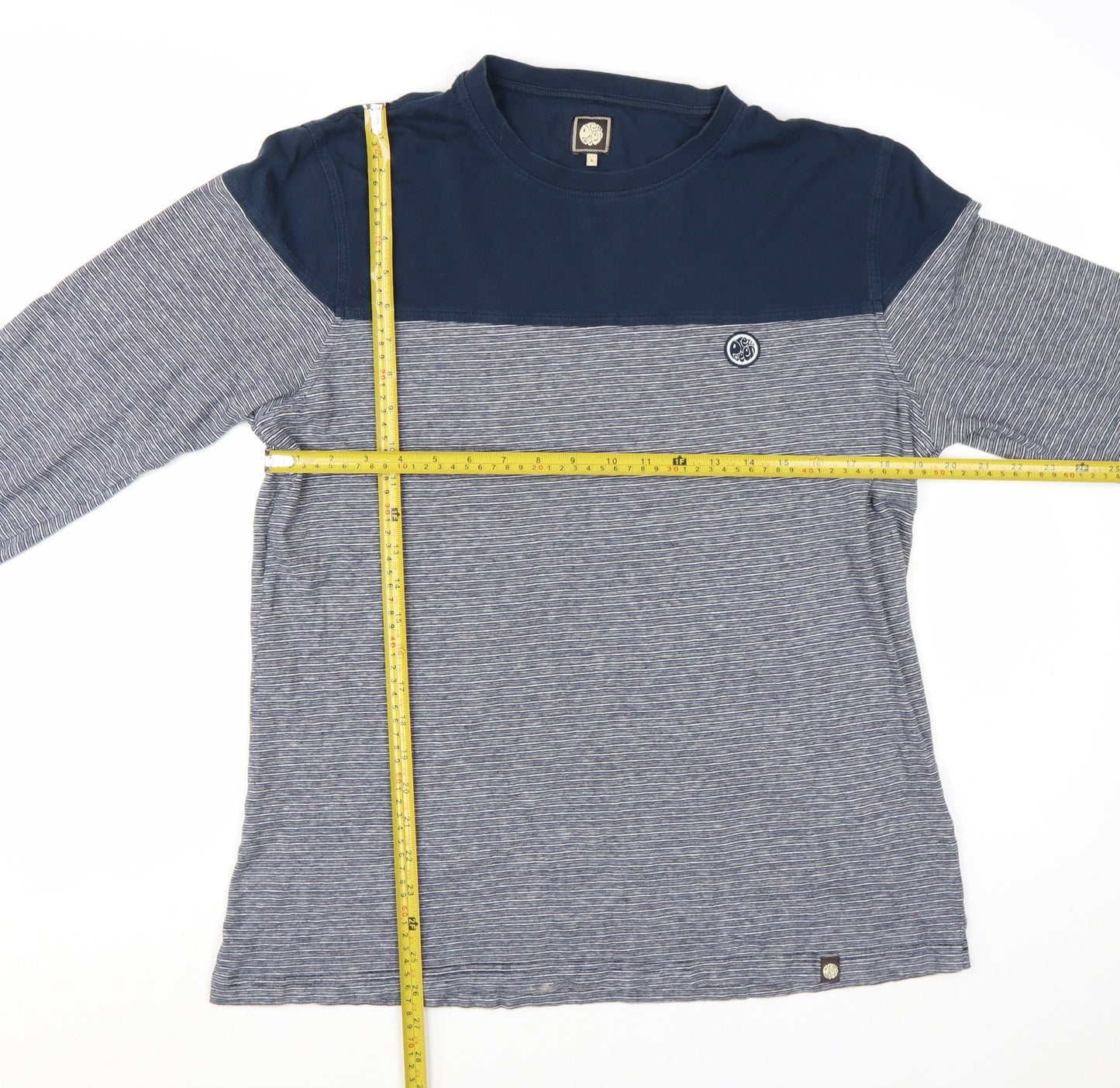 Pretty Green Men's Blue Striped Long Sleeve T-Shirt Size L