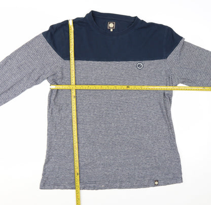 Pretty Green Men's Blue Striped Long Sleeve T-Shirt Size L