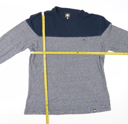 Pretty Green Men's Blue Striped Long Sleeve T-Shirt Size L