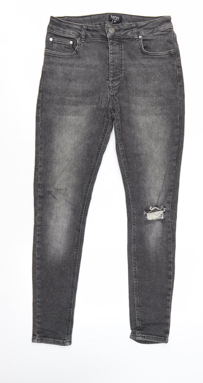 boohooMAN Men's Grey Skinny Jeans Size 32 Distressed Denim