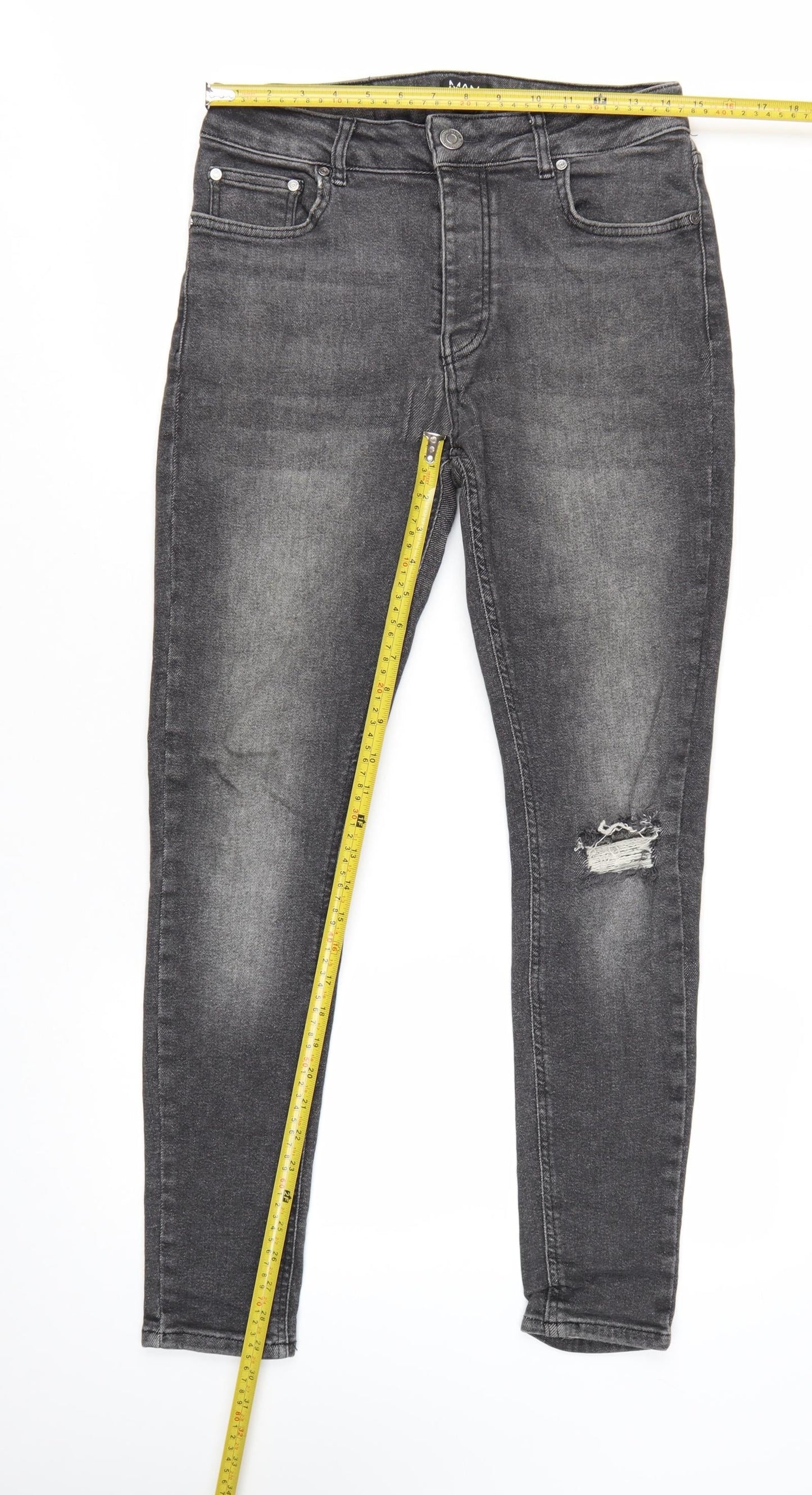 boohooMAN Men's Grey Skinny Jeans Size 32 Distressed Denim