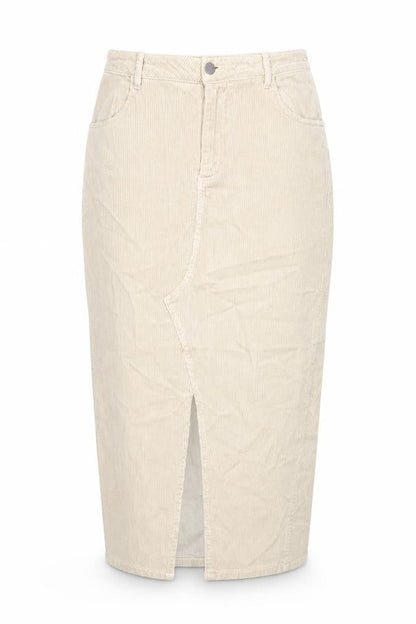 Zara Women Beige Corduroy Midi Pencil Skirt Size S High Rise