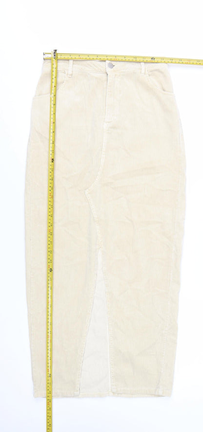 Zara Women Beige Corduroy Midi Pencil Skirt Size S High Rise